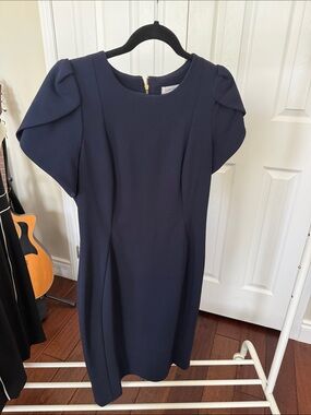 Classic Navy Short-Sleeve Sheath Dress
